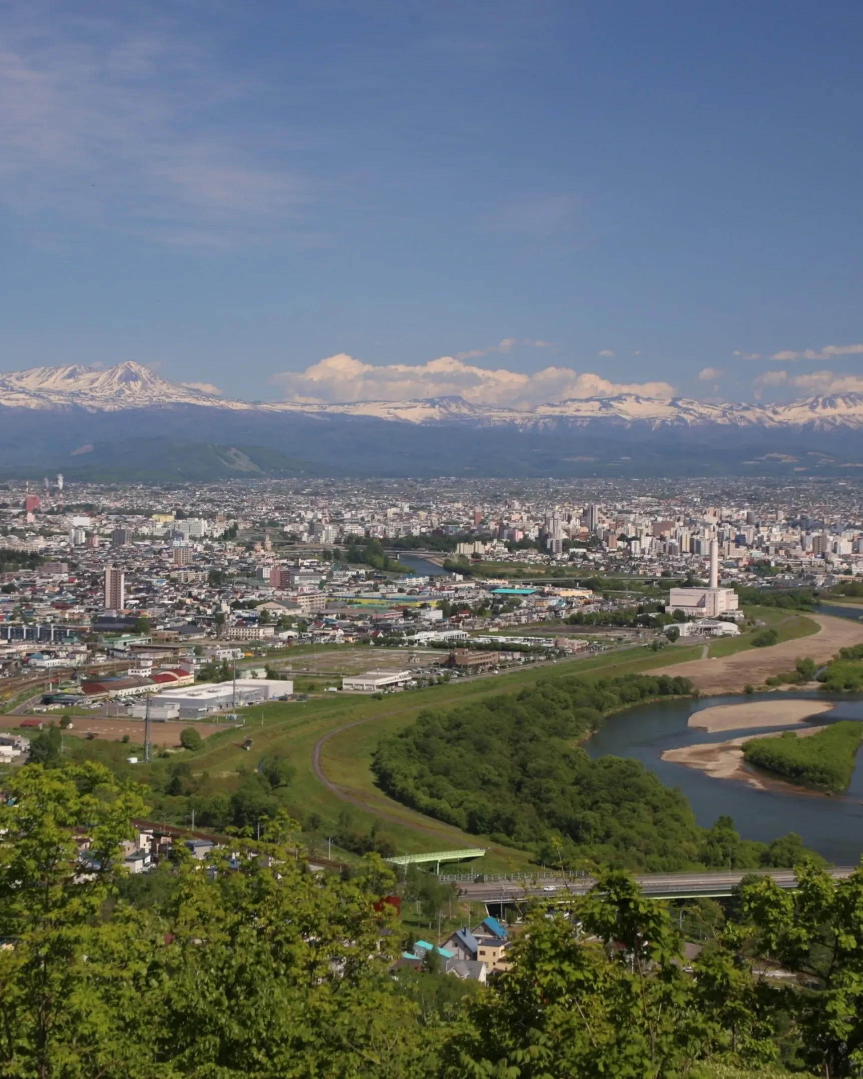 Asahikawa cityscape with snow-capped mountains in the background, Hokkaido, Japan. Image credit: Asahikawa City