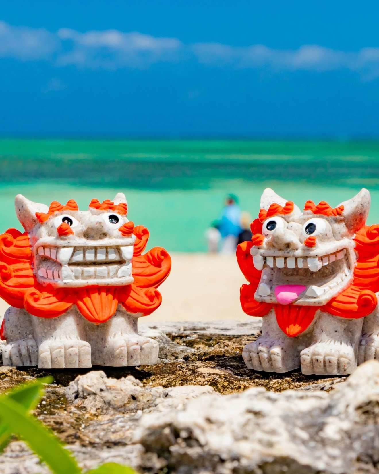 Colouful shisa on Kondo Beach, Taketomi Island, Okinawa, Japan. Image credit: stock.adobe.com