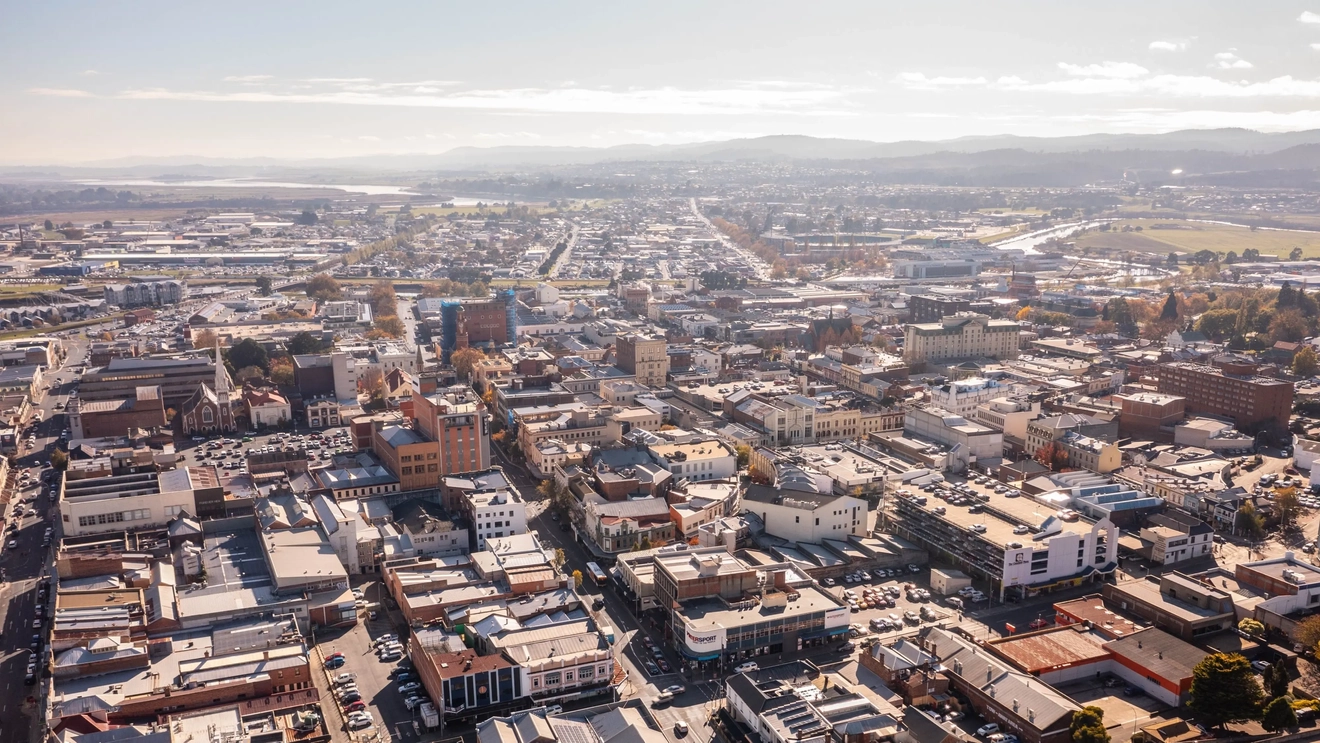 Aerial view of Launceston, Tasmania. Image credit: Tourism Australia