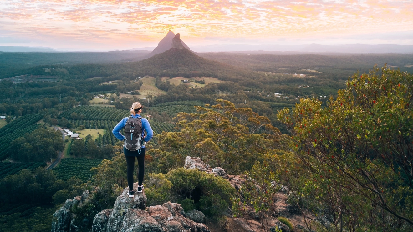 Be treated to mesmerising views at the Glass House Mountains. Image credit: Tourism and Events Queensland