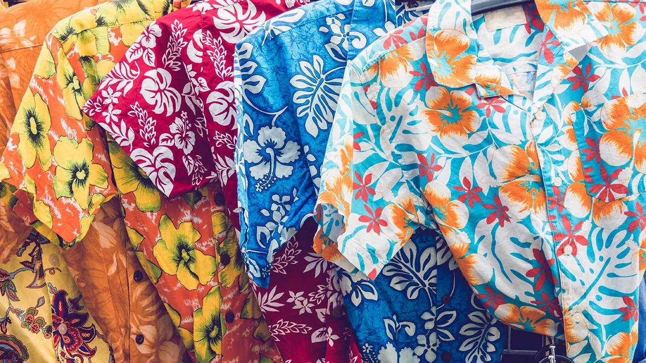 A rack of Hawaiian shirts