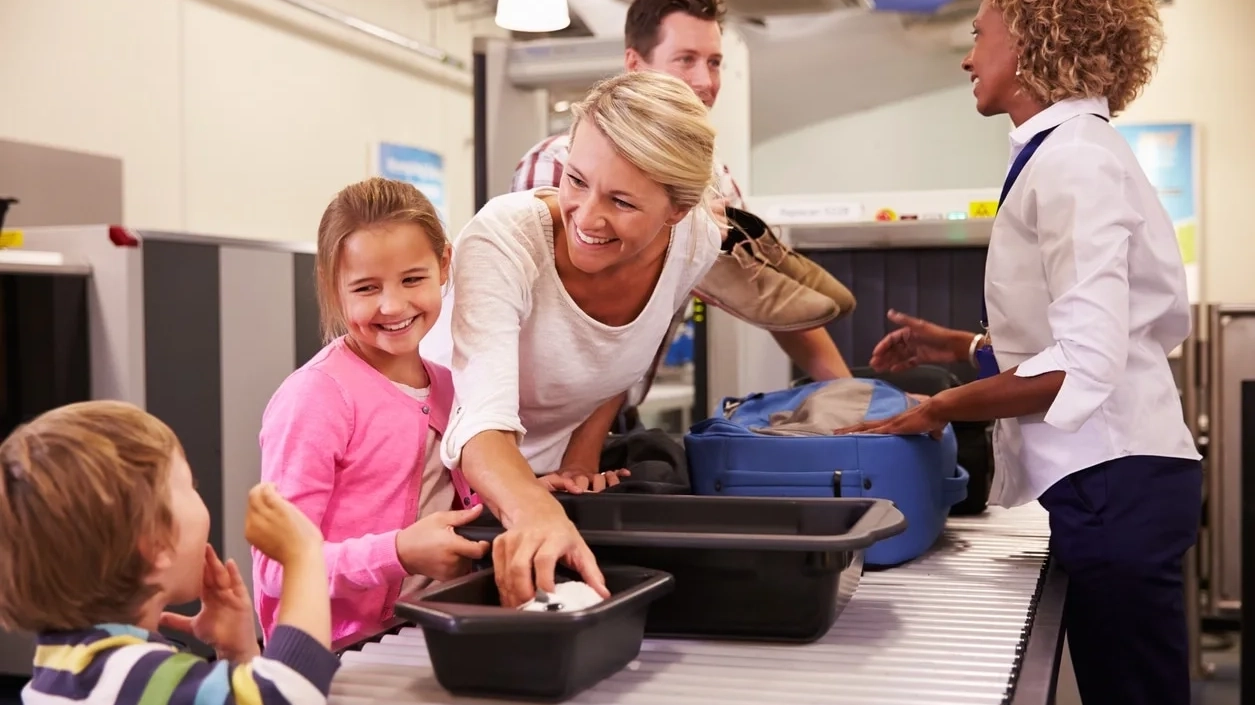 Kids going through airport security