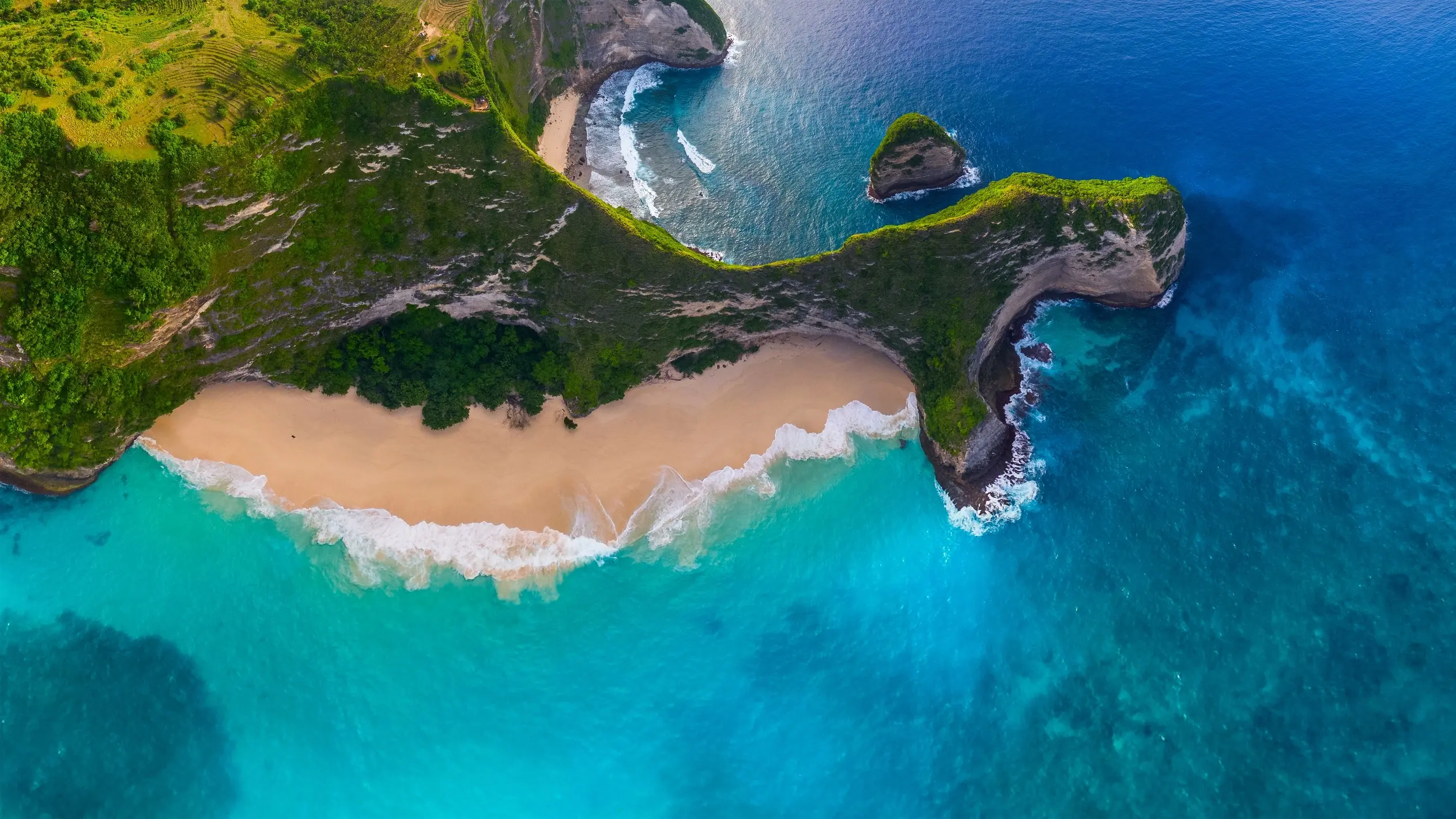 Aerial view of the T-Rex shaped cliff at Kelingking Beach, Nusa Penida, Bali. Image credit: stock.adobe.com