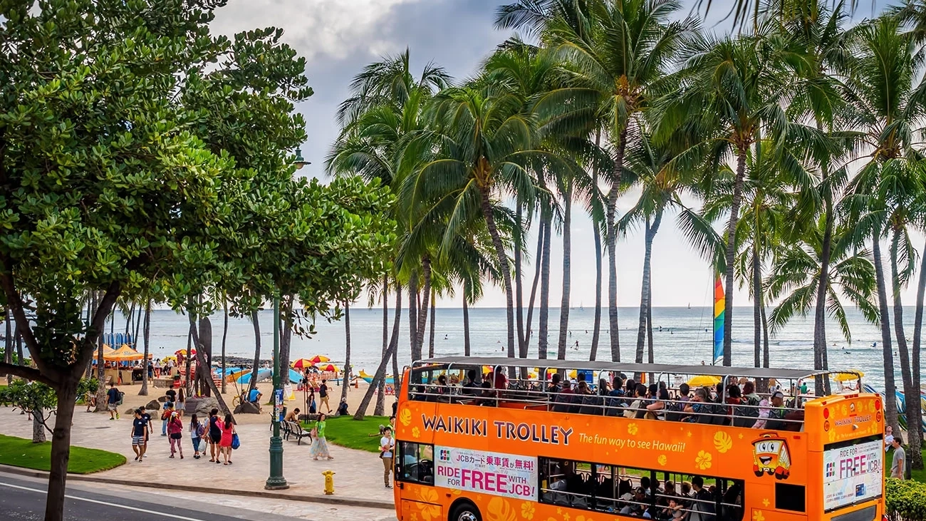 The Waikiki Trolley bus in Hawaii