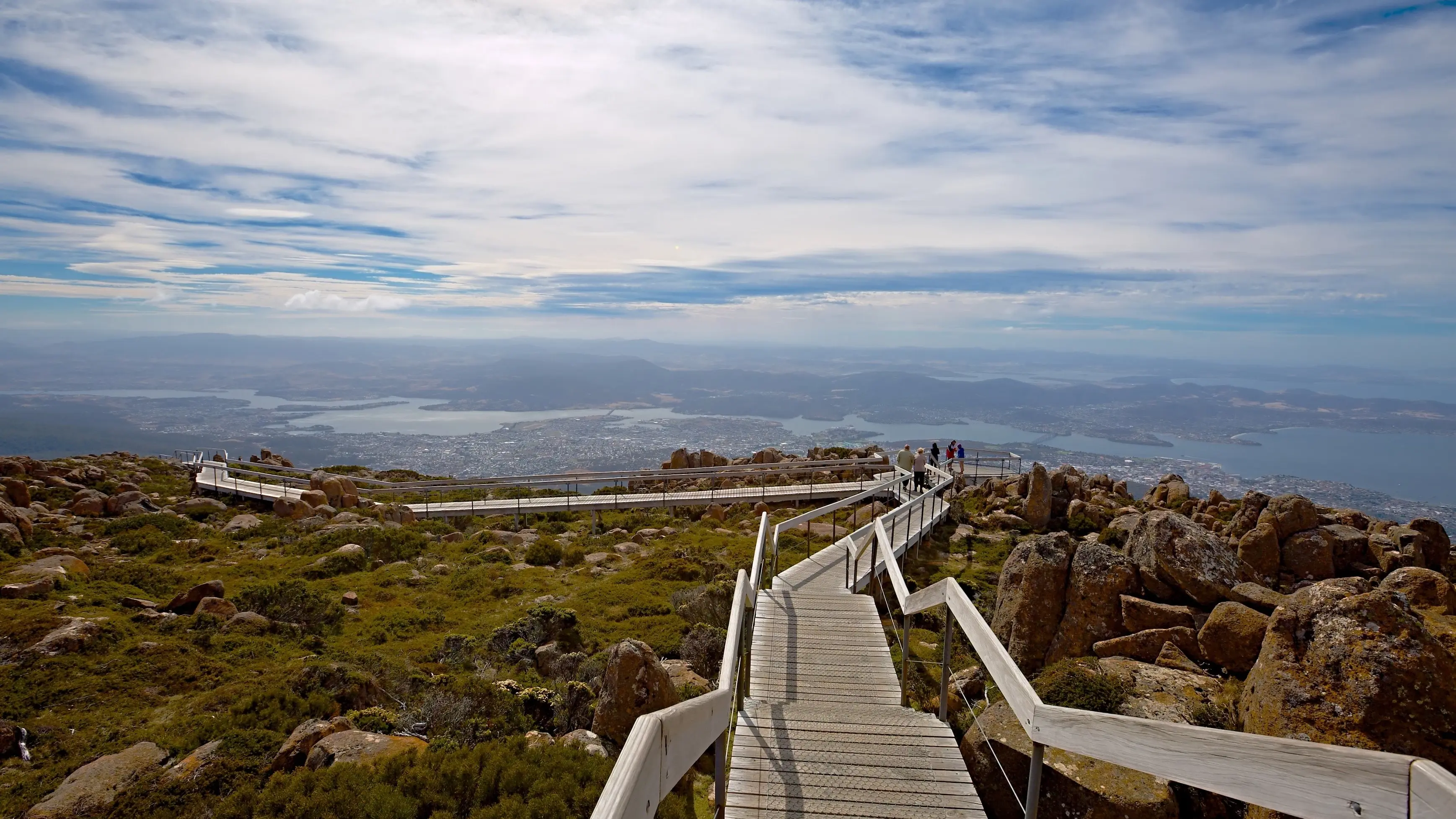 Boardwalk path at kunanyi/Mount Wellington with panoramic views over Hobart, Tasmania. Image credit: stock.adobe.com