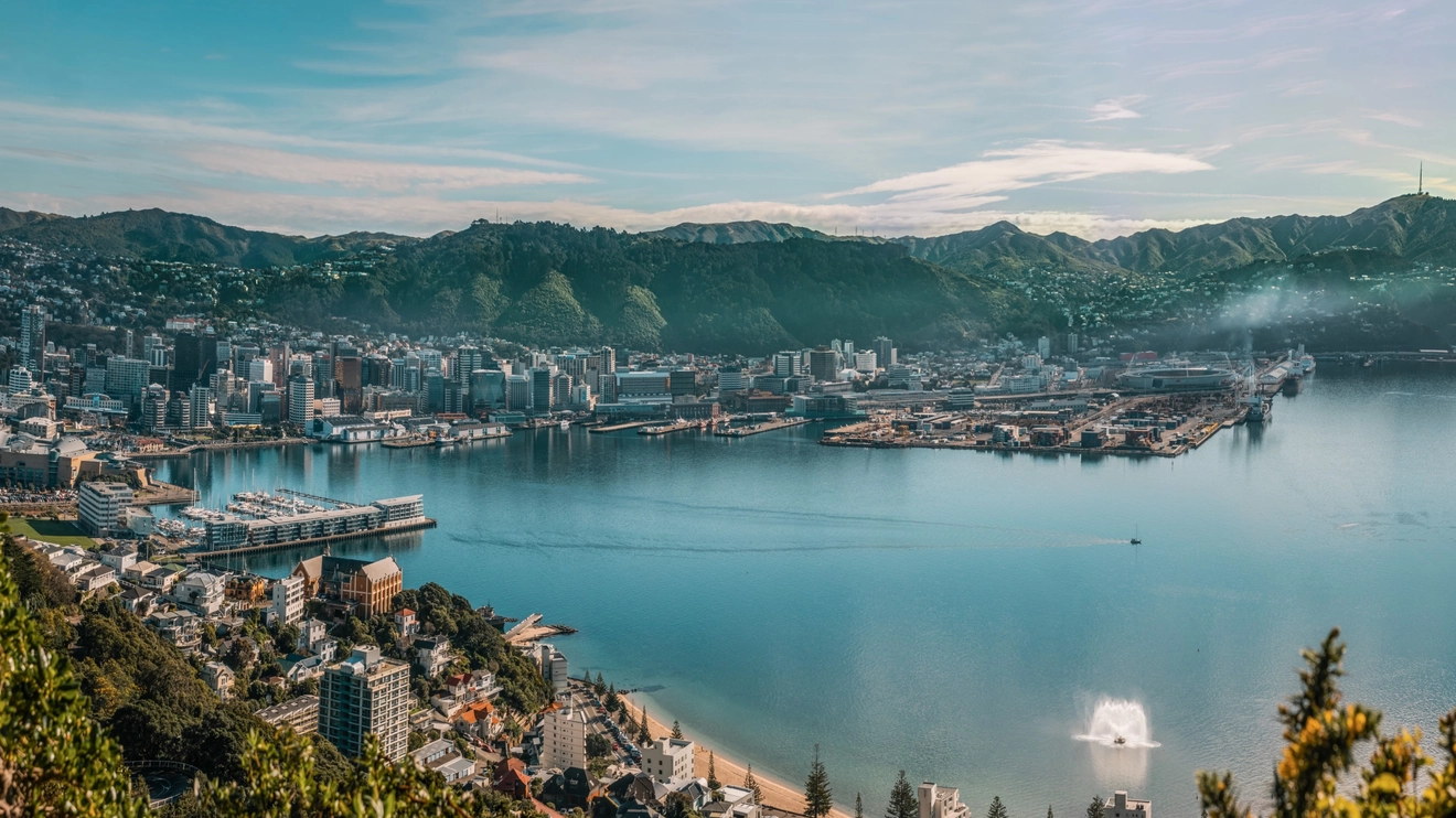 View of Wellington harbour, city and mountains from Mount Victoria, Wellington, New Zealand. Image credit: Johnny Huynen/WellingtonNZ