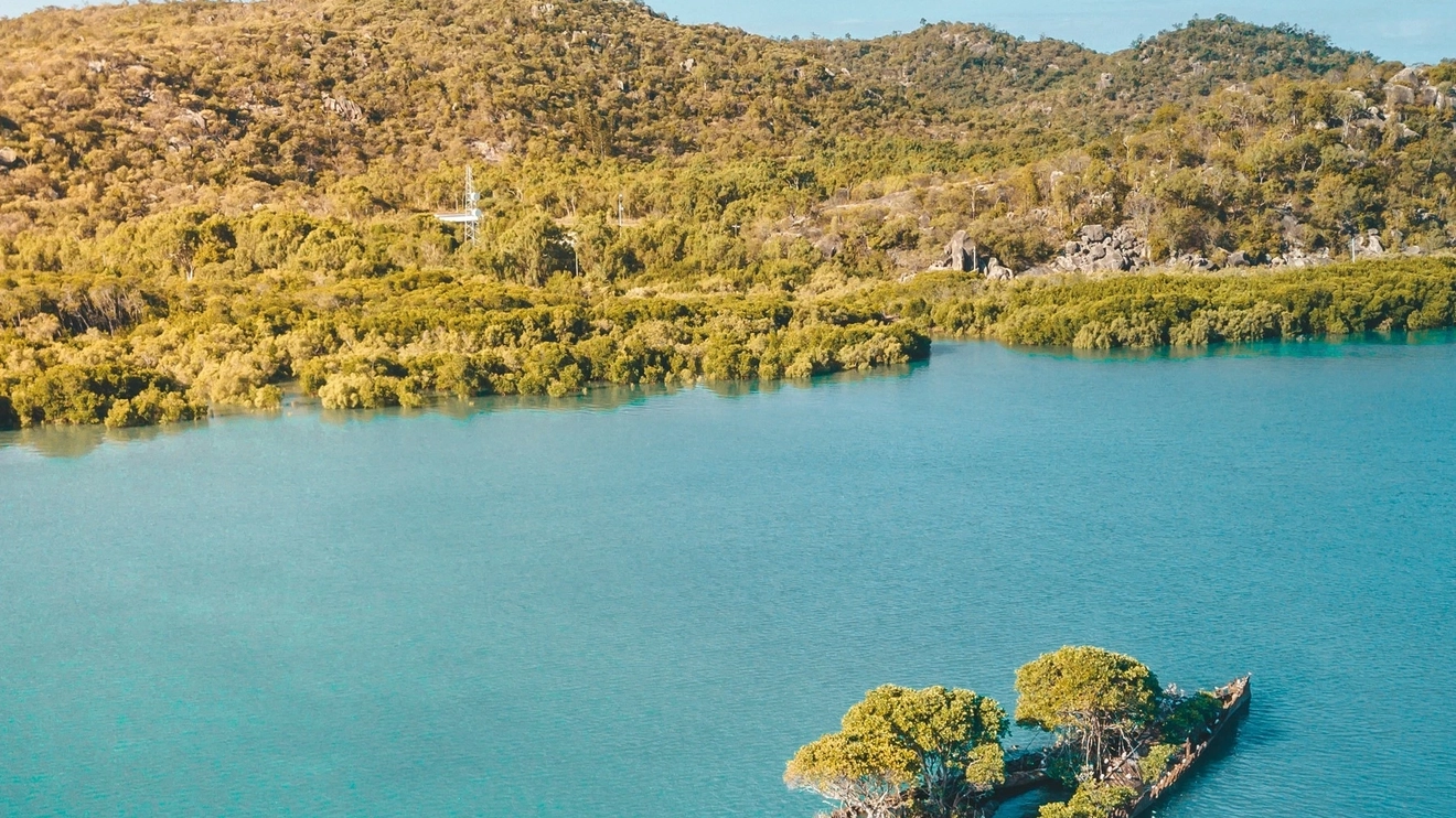 Aerial photo of the City of Adelaide, shipwreck at Cockle Bay, Magnetic Island. Image credit: Tourism and Events Queensland.