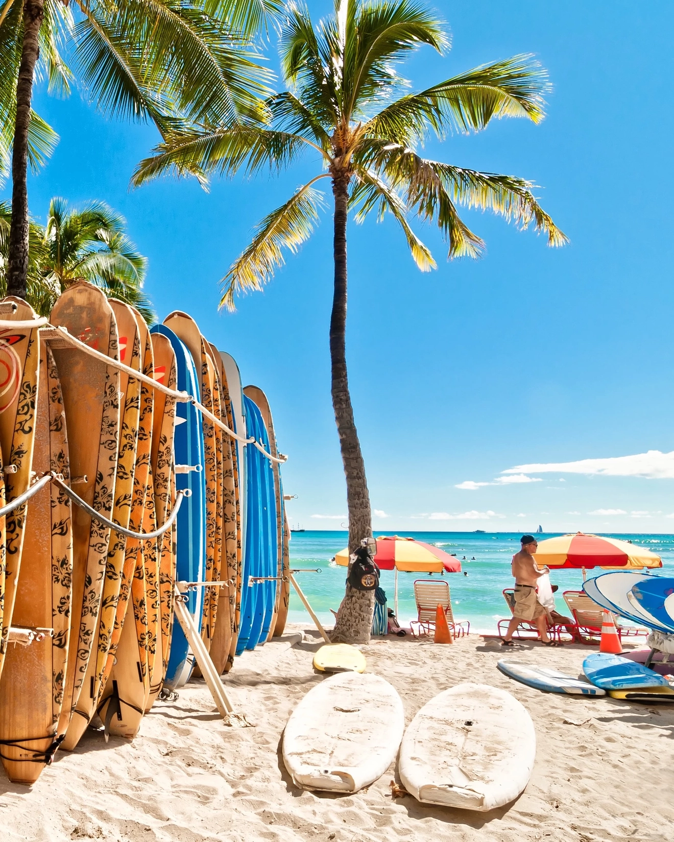 Surfboards in the rack at Waikiki Beach, Honolulu, Hawaii. Image credit: stock.adobe.com