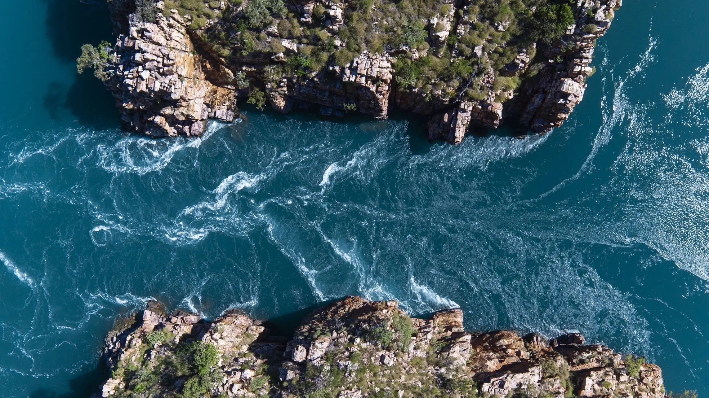 Aerial view of the Horizontal Falls, Talbot Bay, north of Broome. Image credit: Tourism Western Australia