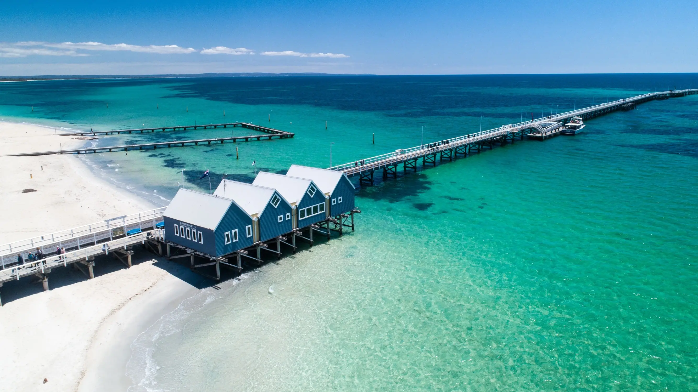Aerial view of Busselton Jetty. Image credit: Tourism Western Australia